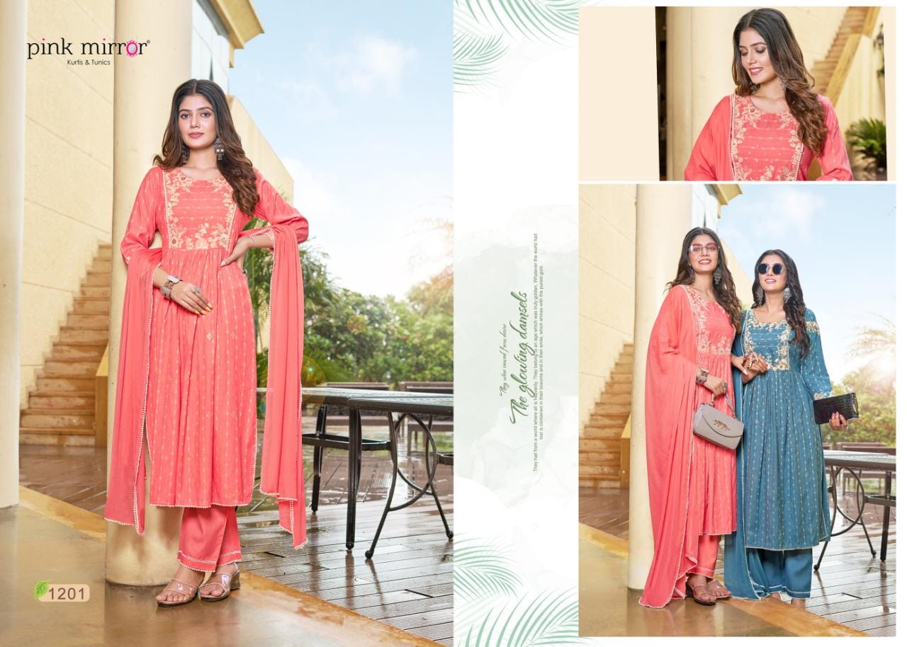 Artistic By Pink Mirror Naira Cut Readymade Suits Catalog